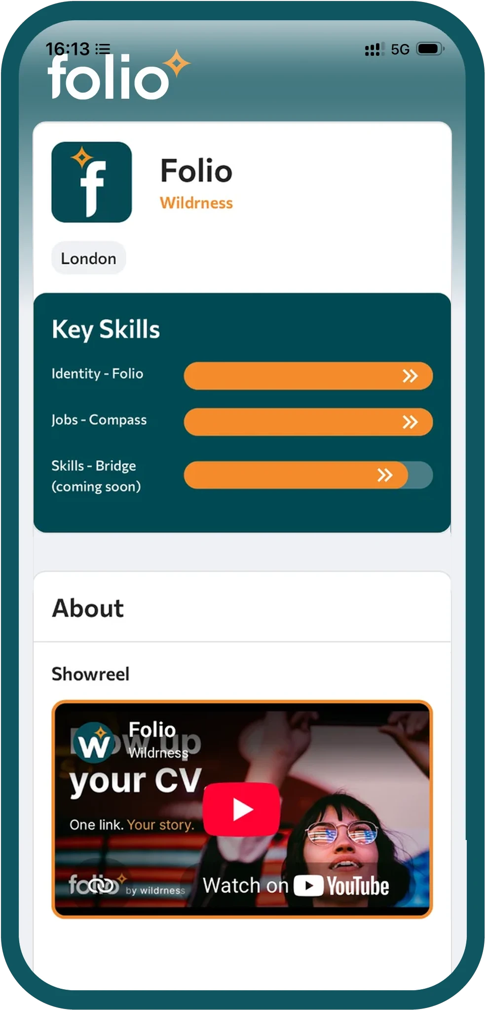 Wildrness's own Folio, showing key skills and a showreel (opens in a new tab)